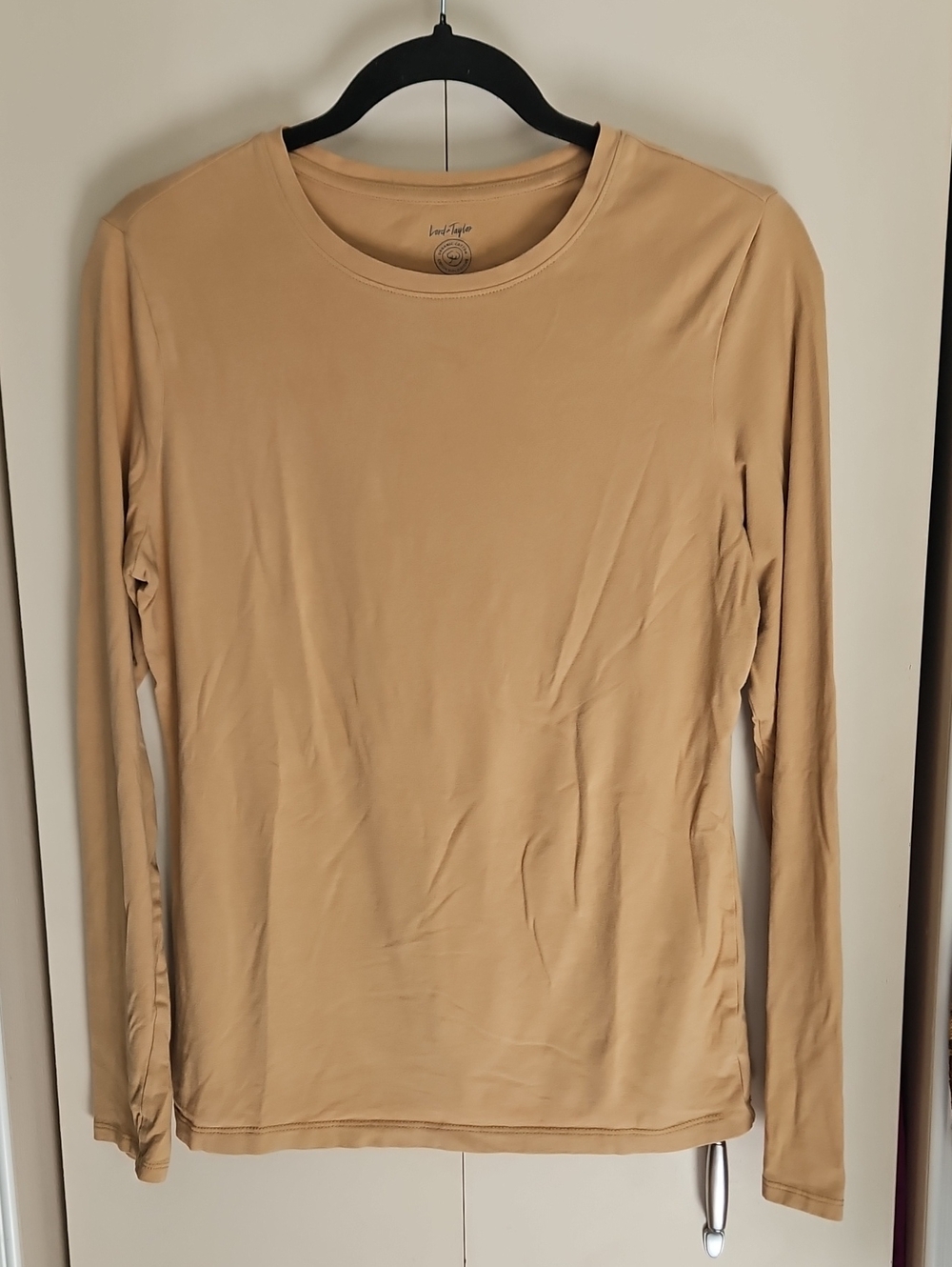 Lord & Taylor Beige Long Sleeve Organic Cotton Crew Layer Piece Neck Top Large
